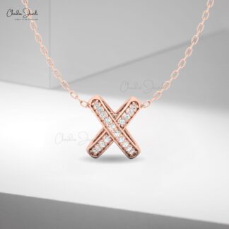 14K Gold ?X? Shaped Diamond Pendant for Women