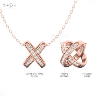 14K Gold ?X? Shaped Diamond Pendant for Women