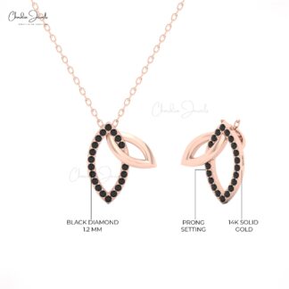Double Leaf Pendant Necklace with Black Diamonds