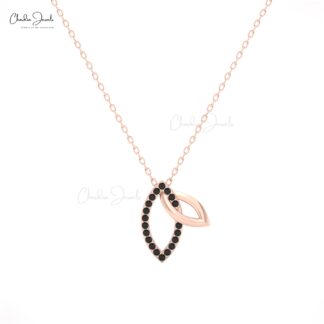 Double Leaf Pendant Necklace with Black Diamonds