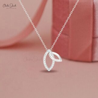 Double leaf pendant necklace with white diamonds