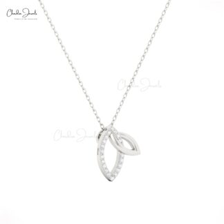 Double leaf pendant necklace with white diamonds