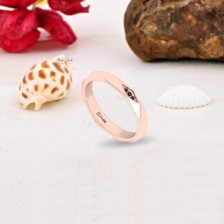 Minimalist Geometric 14K Gold Ring with Black Diamonds