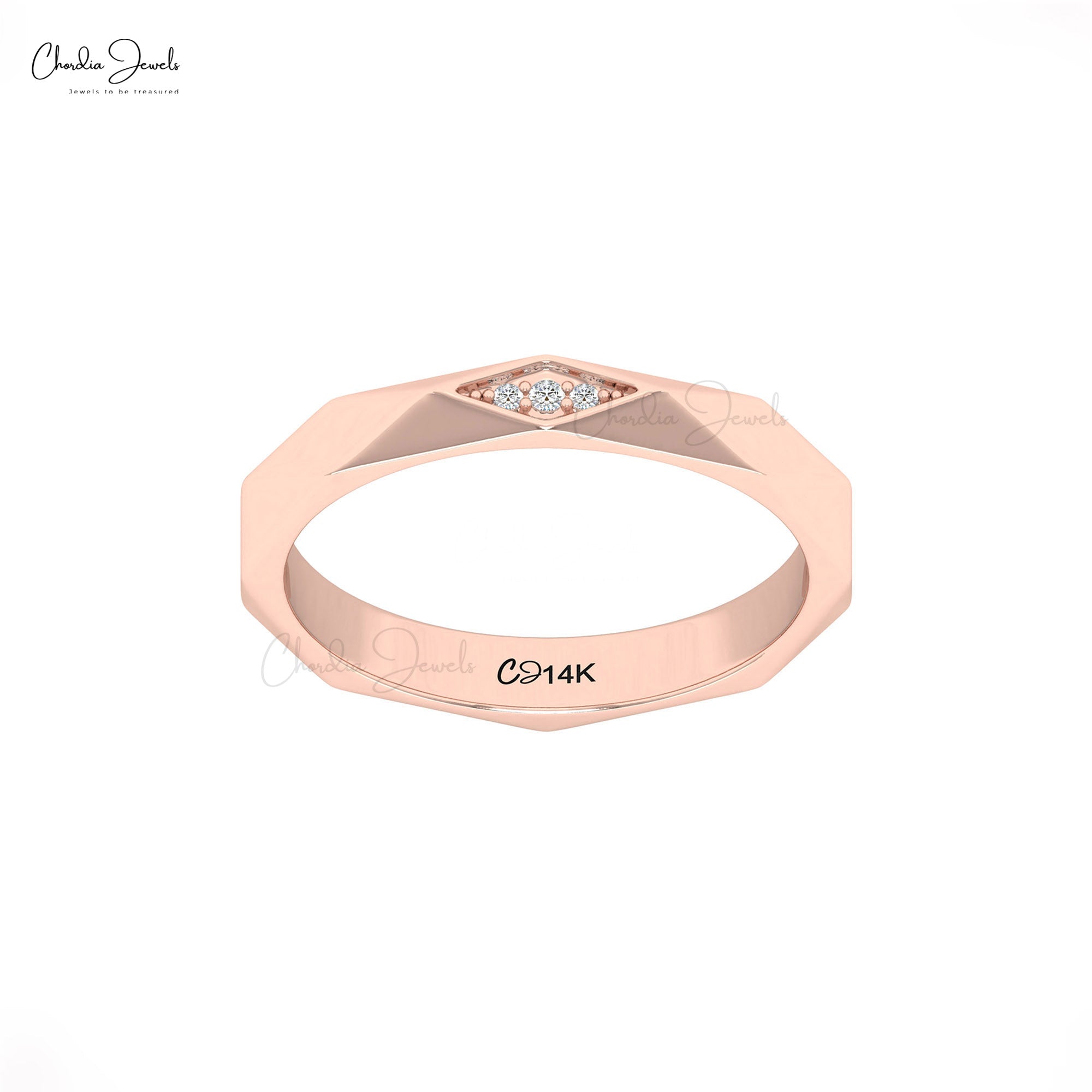 Geometric Diamond Band in 14K Yellow Gold ? Modern Faceted Ring