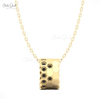 Honeycomb Diamond Pendant in 14K Solid Gold with Black Diamonds