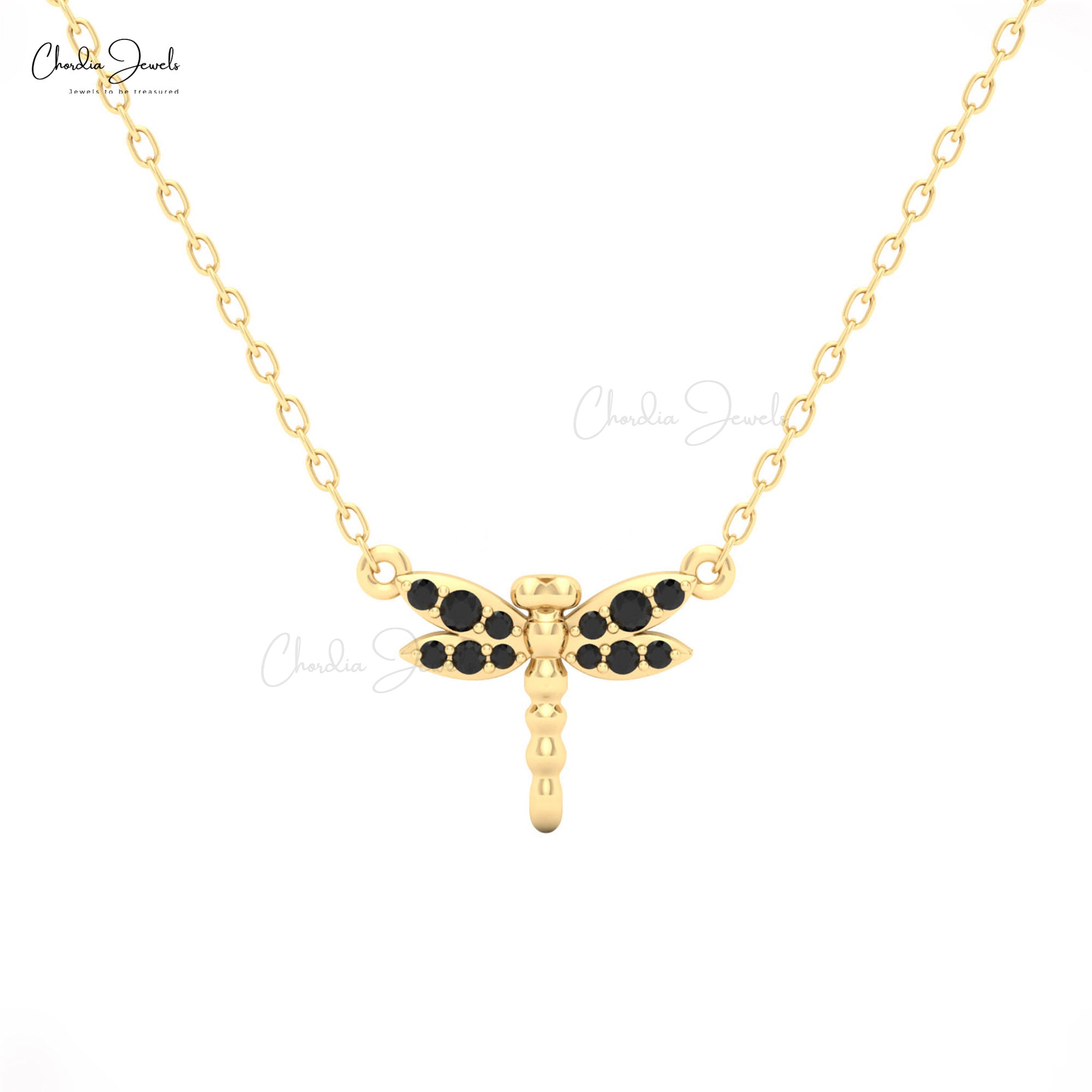 Black Diamond Dragonfly Pendant Necklace by Chordia Jewels in White Gold
