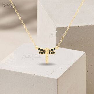 Black Diamond Dragonfly Pendant Necklace by Chordia Jewels in White Gold