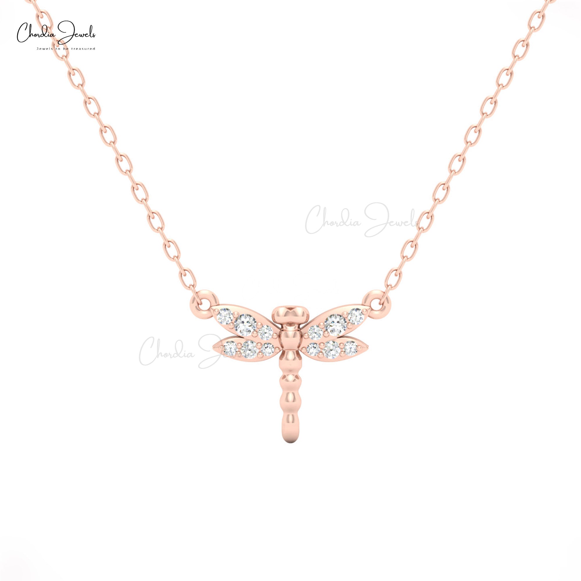 Pterygota Necklace ? Elegant Dragonfly Pendant in White Diamond with Sparkling Crystals