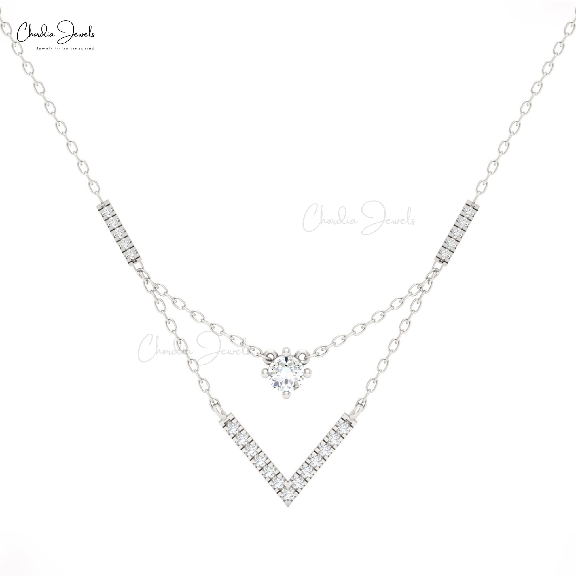 V-Shape Pendant Necklace with Diamonds by Chordia Jewels