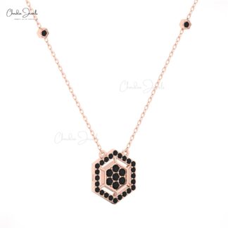 16mm Black Diamond Hexagon Necklace in 14K Solid Gold by Chordia Jewels