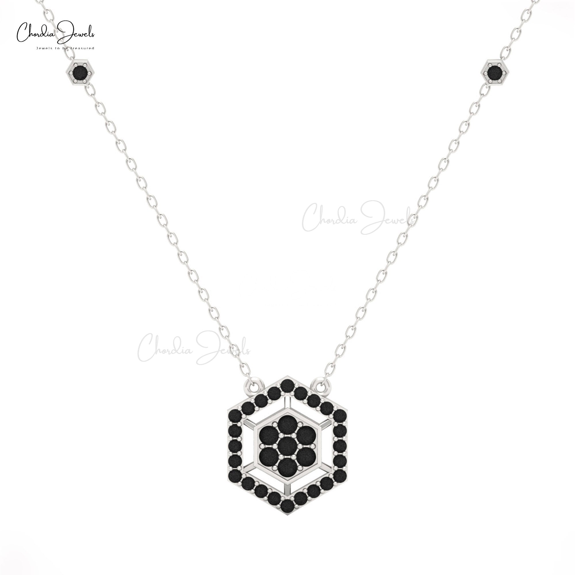 16mm Black Diamond Hexagon Necklace in 14K Solid Gold by Chordia Jewels