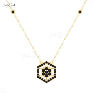 16mm Black Diamond Hexagon Necklace in 14K Solid Gold by Chordia Jewels