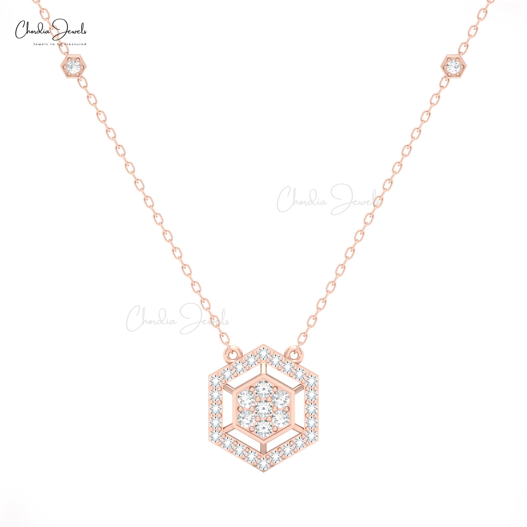 16mm White Diamond Cluster Necklace in 14K Solid Gold by Chordia Jewels