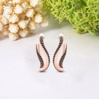 Minimalist 14k Gold Twisted Earrings with Black Diamond Accents