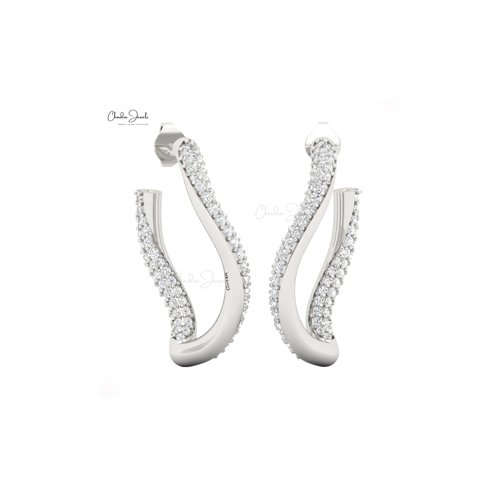 Chordia Jewels 14k Solid Gold Twisted Stud Earring in White Diamond