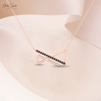 14k Solid Gold Diamond Bar Necklace for Women with Black Diamond