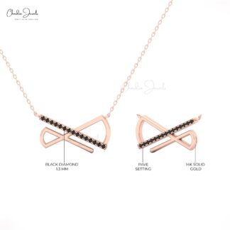 14k Solid Gold Diamond Bar Necklace for Women with Black Diamond