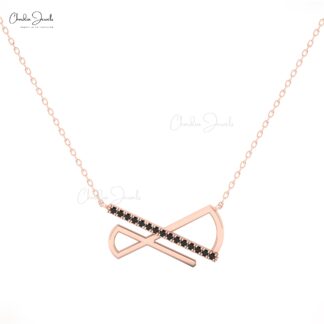 14k Solid Gold Diamond Bar Necklace for Women with Black Diamond