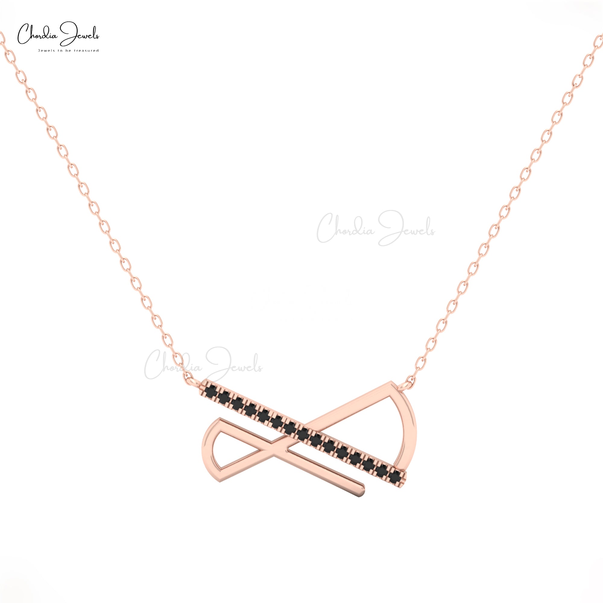 14k Solid Gold Diamond Bar Necklace for Women with Black Diamond