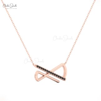 14k Solid Gold Diamond Bar Necklace for Women with Black Diamond