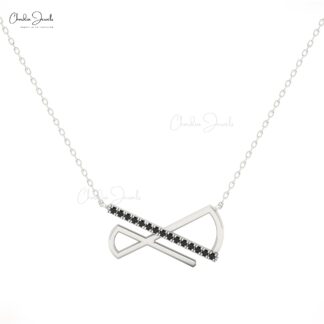 14k Solid Gold Diamond Bar Necklace for Women with Black Diamond