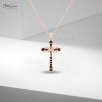 Women?s 14k Gold Infinity Pendant with Round Black Diamonds