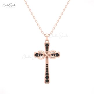 Women?s 14k Gold Infinity Pendant with Round Black Diamonds