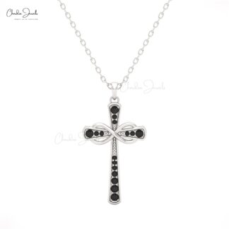 Women?s 14k Gold Infinity Pendant with Round Black Diamonds