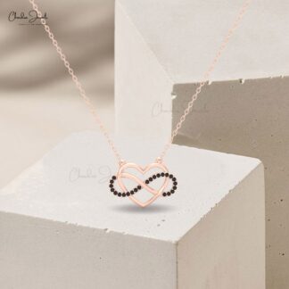 Black Diamond in 14k Solid Gold Open Heart Necklace ? 0.12 Ct Gemstone