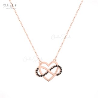 Black Diamond in 14k Solid Gold Open Heart Necklace ? 0.12 Ct Gemstone