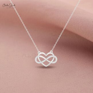 White Diamond in 14k Solid Gold Infinity Necklace ? 0.096 Ct Gemstone