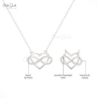 White Diamond in 14k Solid Gold Infinity Necklace ? 0.096 Ct Gemstone