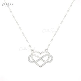White Diamond in 14k Solid Gold Infinity Necklace ? 0.096 Ct Gemstone
