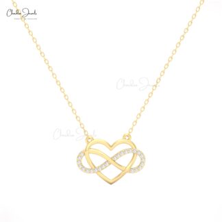 White Diamond in 14k Solid Gold Infinity Necklace ? 0.096 Ct Gemstone
