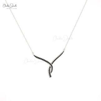 Twisted Necklace in 14K Solid Gold with Black Diamonds for Women