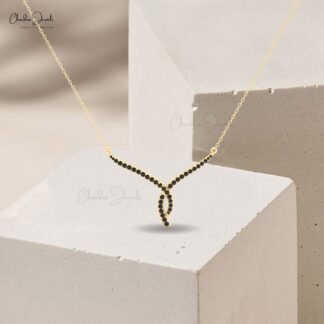Twisted Necklace in 14K Solid Gold with Black Diamonds for Women