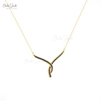 Twisted Necklace in 14K Solid Gold with Black Diamonds for Women
