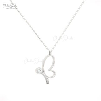 CJ Butterfly Charm Necklace with 16mm White Diamond in 14K Solid Gold