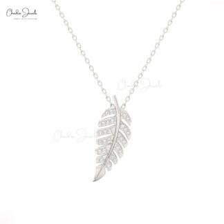 CJ Leaf Pendant Necklace ? 14K Solid Gold with White Diamonds
