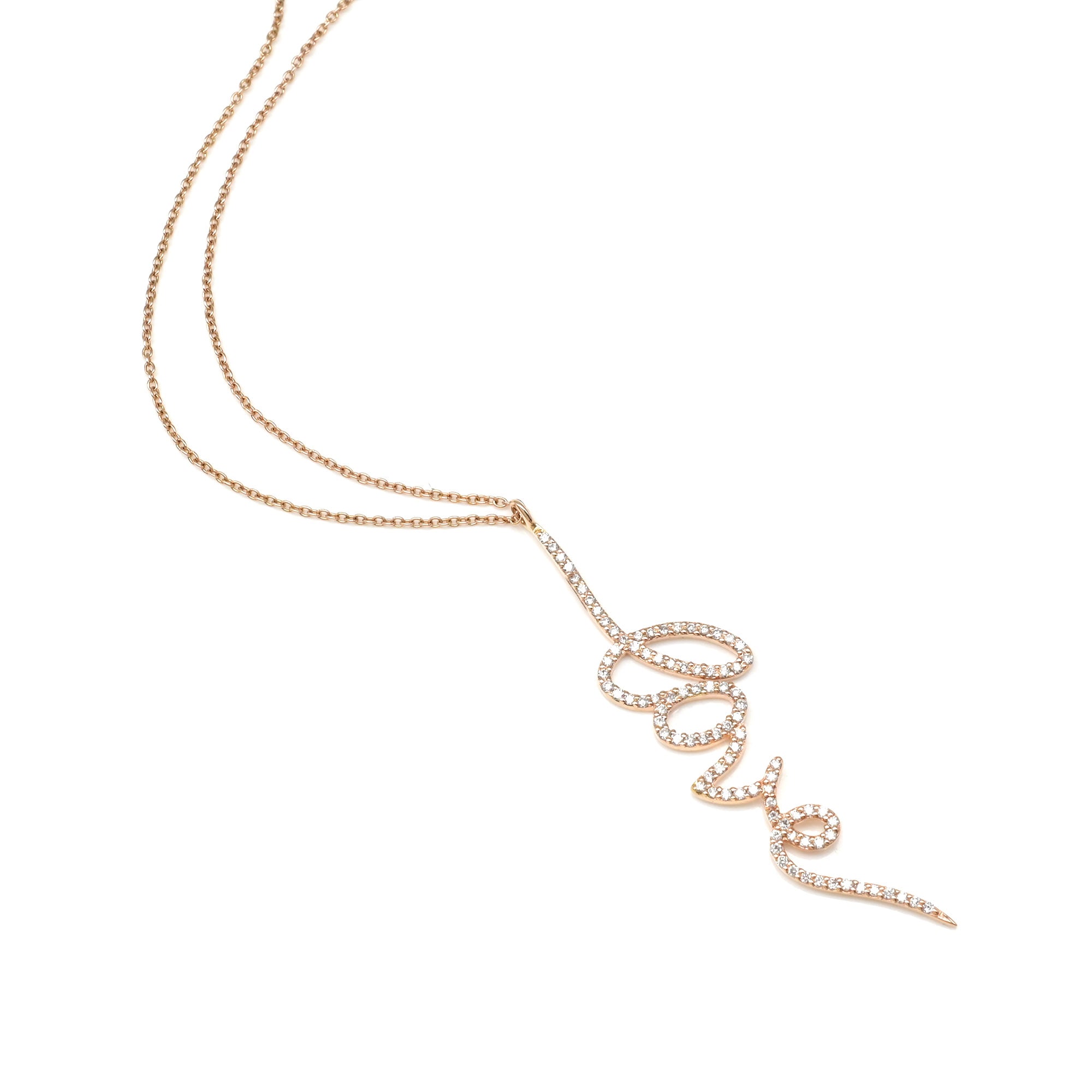 Real 14k Rose Gold Love Necklace With 0.33 Ct Dainty G-H Diamond Chain Women Necklaces