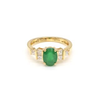 Real 18k Yellow Gold 7 Stone Ring With 7x4mm Emerald IGI Certified Diamond Wedding Rings