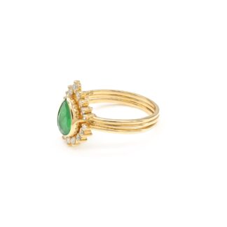 Genuine Emerald Trio Halo Band In 14k Yellow Gold Diamond IGI Verified Wedding Ring