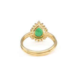 Genuine Emerald Trio Halo Band In 14k Yellow Gold Diamond IGI Verified Wedding Ring