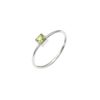 Single Square Cut Ring With 3mm Peridot Gemstone Bezel Set In 925 Solid Silver Ring
