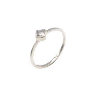 Solitaire High Polish Ring With 0.22 Ct White Zircon Bezel Set In 925 Silver Dainty Rings