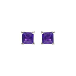 Solitaire Square Studs In 925 Sterling Silver Amethyst February Birthstone Earrings