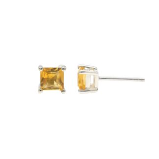 Solitaire Push Back Earring With 0.77 Ct Citrine Prong Set In Solid Sterling Silver Studs