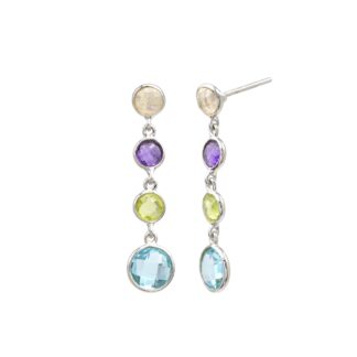 Dangle Multi Gemstone Earring In 925 Sterling Silver Round Cut Both Side Faceted Earrings