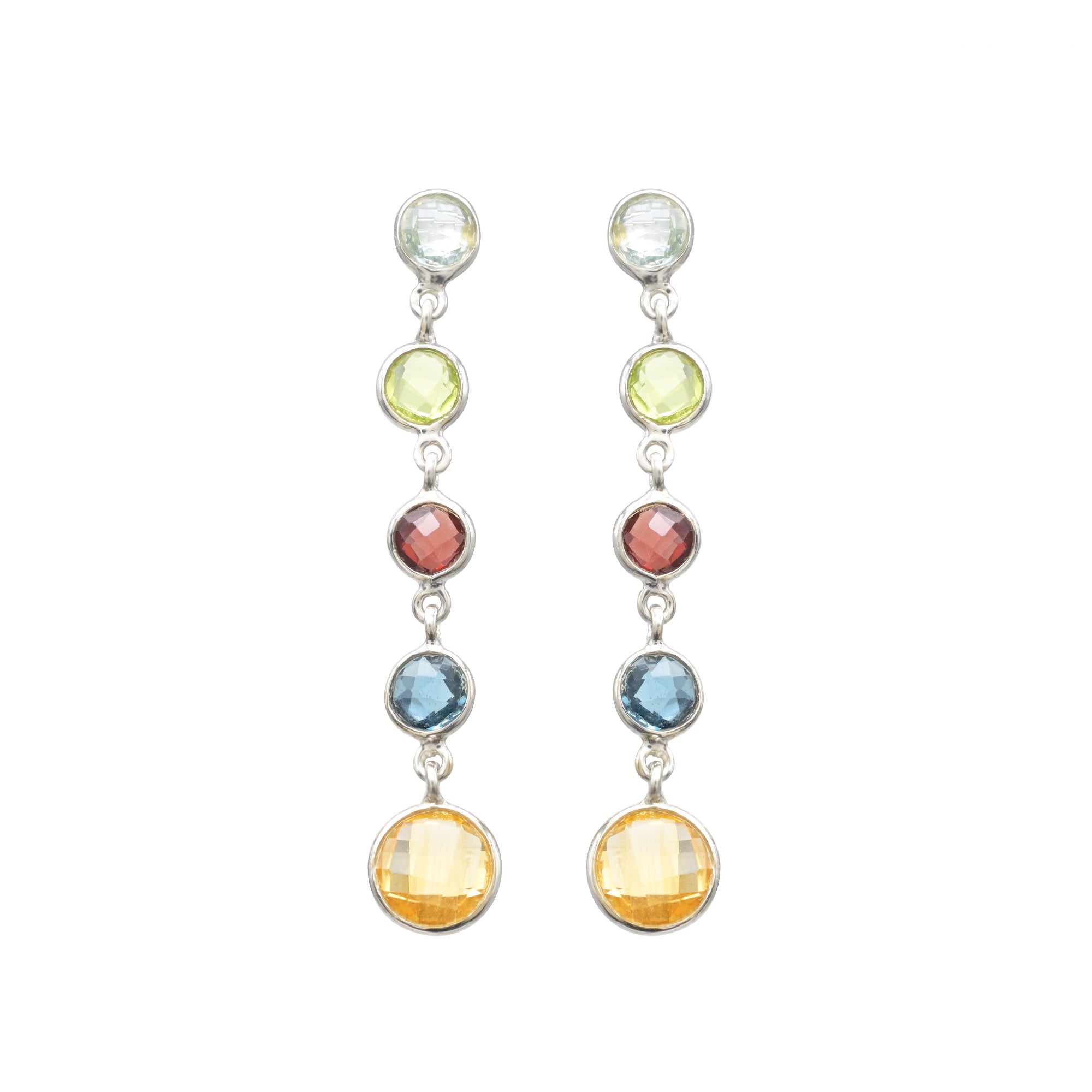 High Quality Multi Gemstone Both Side Faceted Dangle Earrings In 925 Sterling Silver