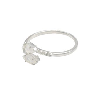 Gemstone Adjustable Ring In 925 Sterling Silver Rainbow Moonstone Open Cuff Women Ring